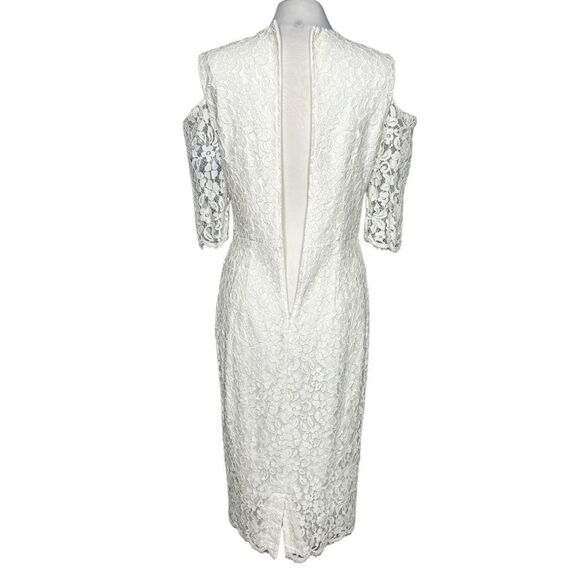 LITTLE Mistress London Floral Appliqué & Lace Cold Shoulder Midi Sheath Dress - Picture 8 of 10